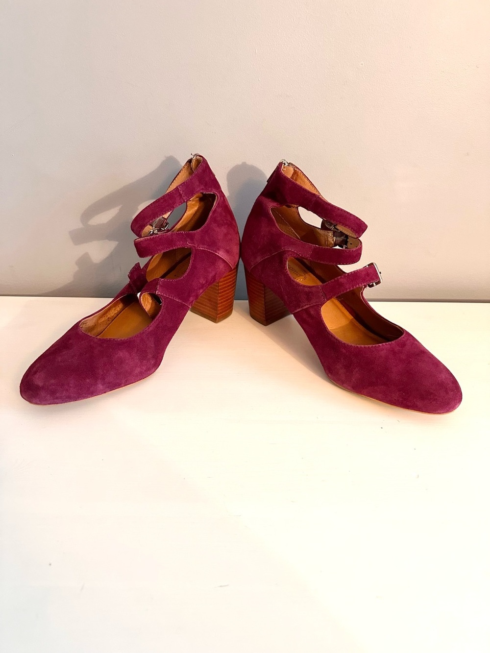 Corso Como - Women’s, Nico Block Heel Pumps, Eggplant, Suede, Strappy, Size 10